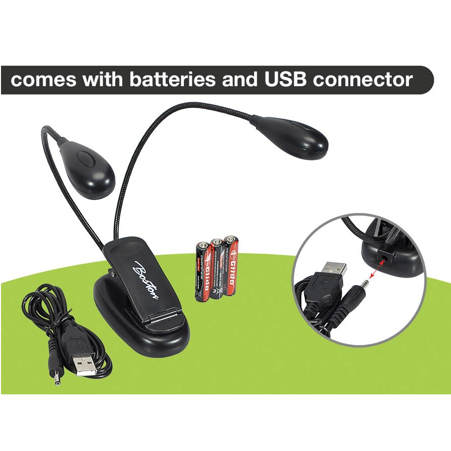 Boston MSL504 Lampă LED dublă pentru pupitru, cu clemă și cablu USB, negru