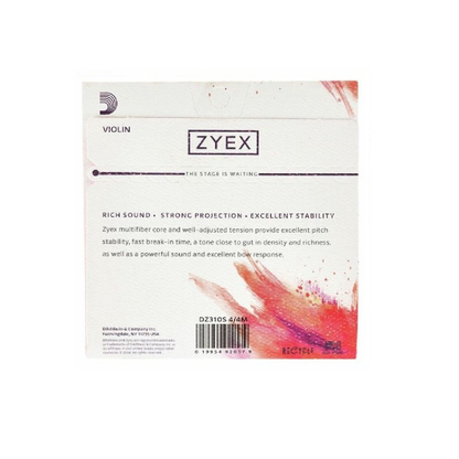 D’Addario Zyex DZ310S4/4M Set corzi pentru vioară 4/4, miez sintetic Zyex, tensiune medie