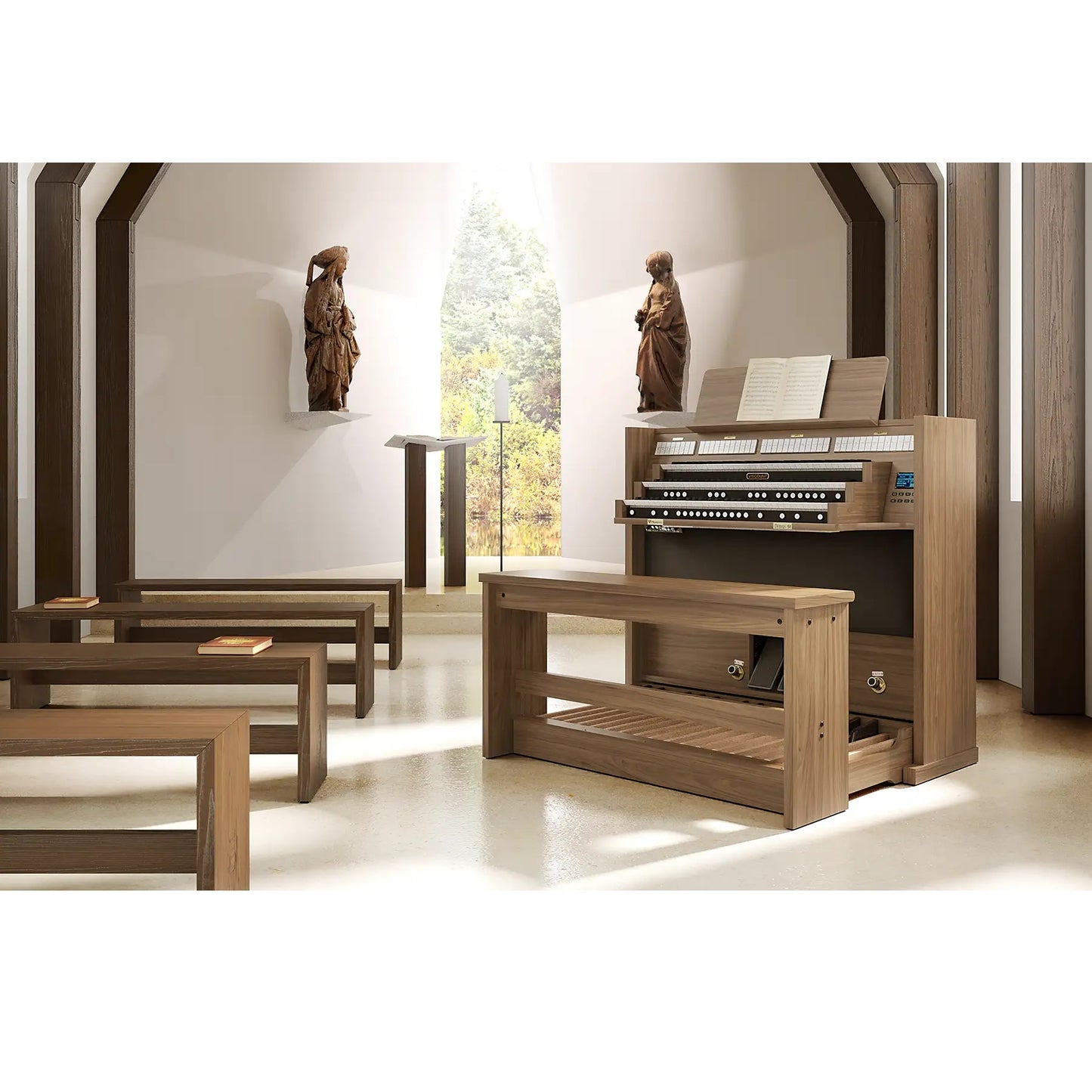 Viscount Domus S8 – Orga de biserică digitală cu 3 claviaturi, pedalier cu 32 de note, 45 de registre + 4 voci orchestrale