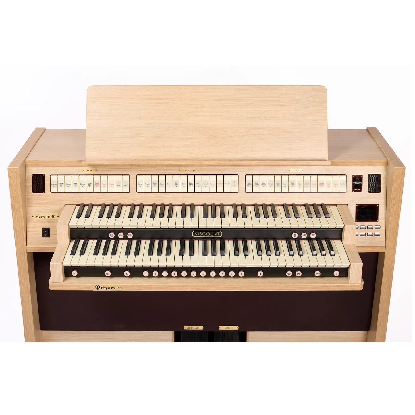Viscount Maestro 40 – Orga de biserică digitală cu 2 claviaturi, pedalier cu 32 de note, 34 de registre + 4 voci orchestrale, Physis Plus