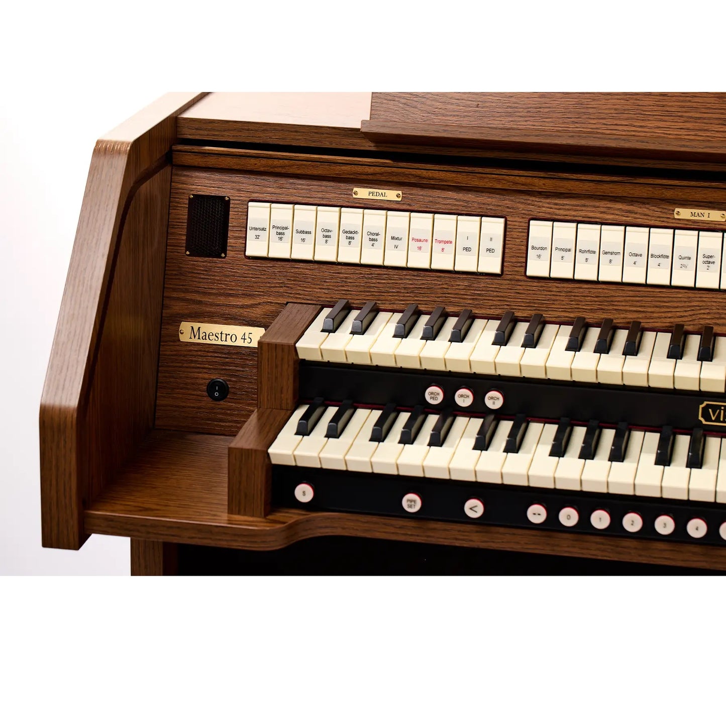 Viscount Maestro 45 – Orga de biserică digitală cu 2 claviaturi, pedalier cu 32 de note, 34 de registre + 4 voci orchestrale, Physis Plus