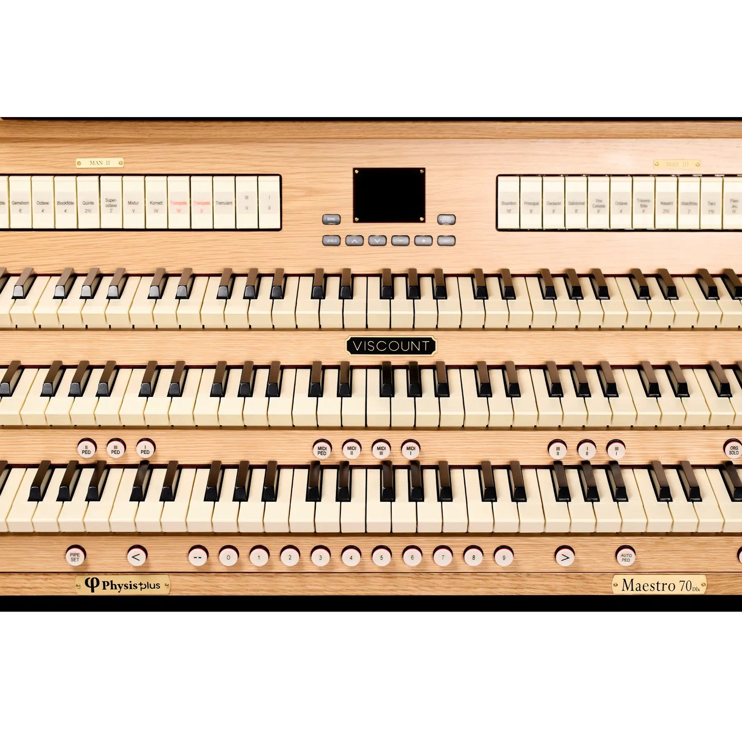 Viscount Maestro 70 Dlx – Orga de biserică digitală cu 3 claviaturi, pedalier cu 32 de note, 51 de registre + voci orchestrale, Physis Plus