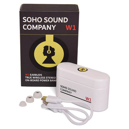 SOHO W1 Casti wireless, power bank, control touch, alb