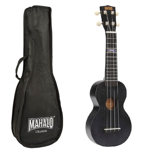 Mahalo MK1PWTBK – Set ukulele sopran Kahiko Plus Series, negru transparent, cu husă