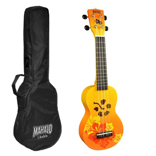 MD1HBORB Mahalo Designer Hibiscus Set ukulele portocaliu burst